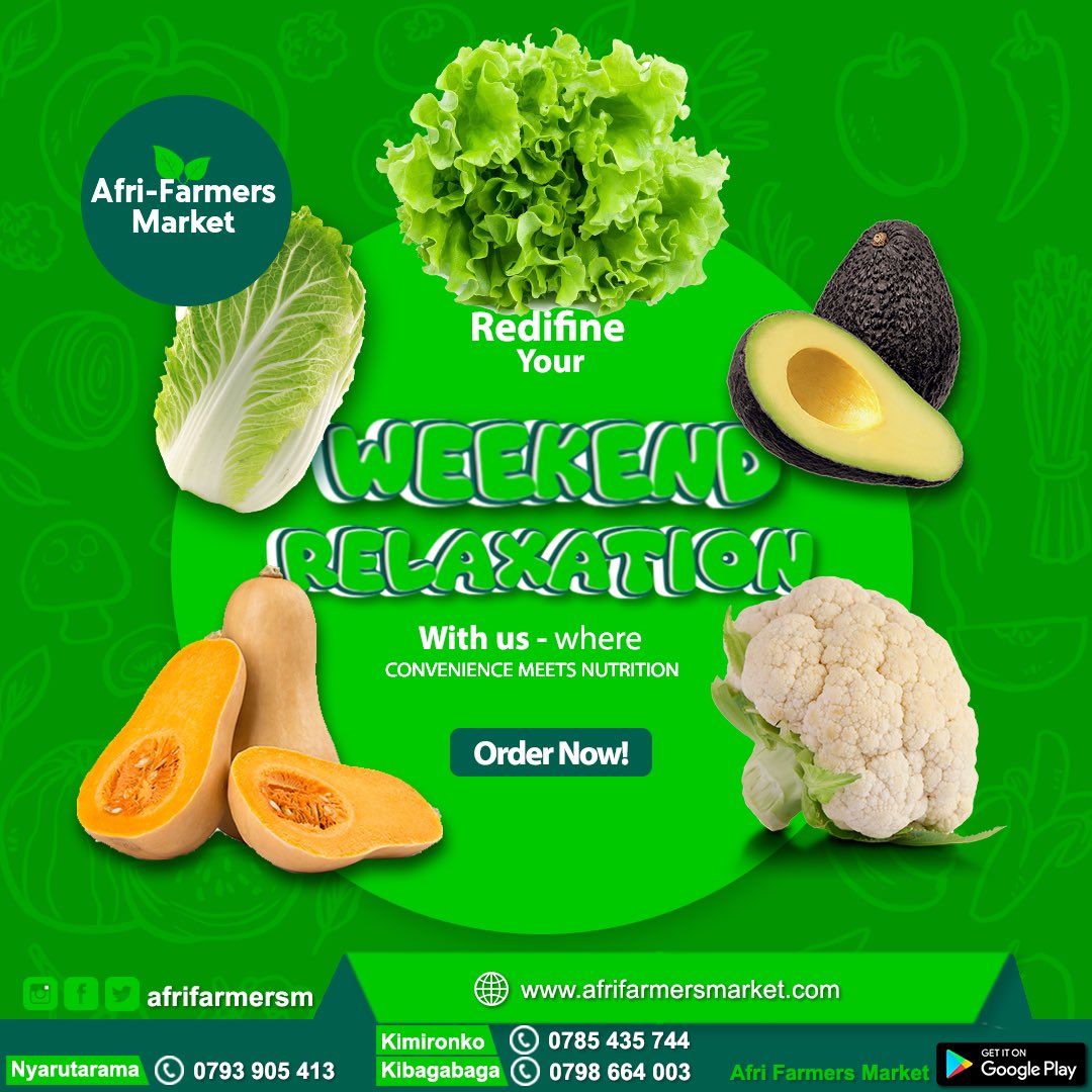 Enjoy healthy meals this weekend by ordering for fresh produce from us online and we deliver to you conveniently. 
Relax and let us do the hustle for you. 
#Afrifarmersmarket Where convenience meets affordability & nutrition 😎 #freshproduce #freshfood #healthyfood  #farmfresh