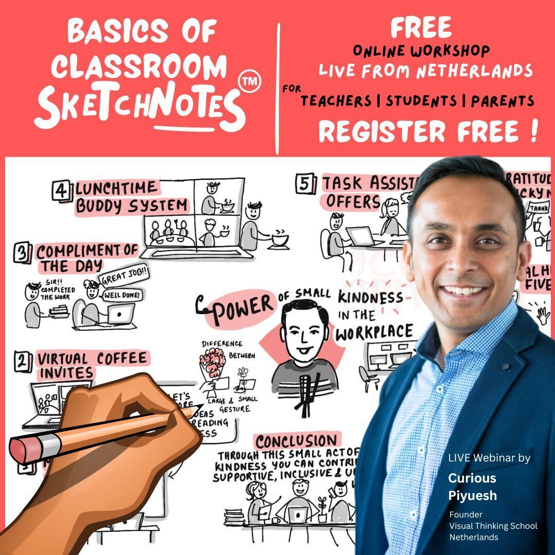 Don't Miss this Free Classroom Sketchnote LIVE workshop Tomorrow (5th May).  
You will get introduced to the Classroom Teaching and Learning Techniques with Visual Note-Taking skills.
Register
visualthinkingschool.eu/freecs?utm_sou…

#sketchnotes #classrooms