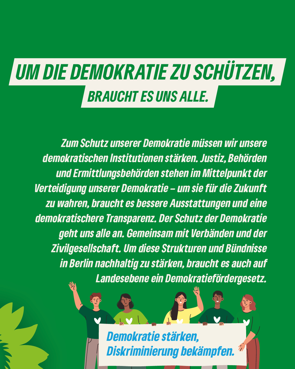 🪧✊ Demokratie schützen, Diskriminierung bekämpfen! 💩🤛 Wir bringen den Protest von der Straße ins Parlament. 🗣️🏛️ Unseren gesamten Beschluss findet ihr auf gruene.berlin