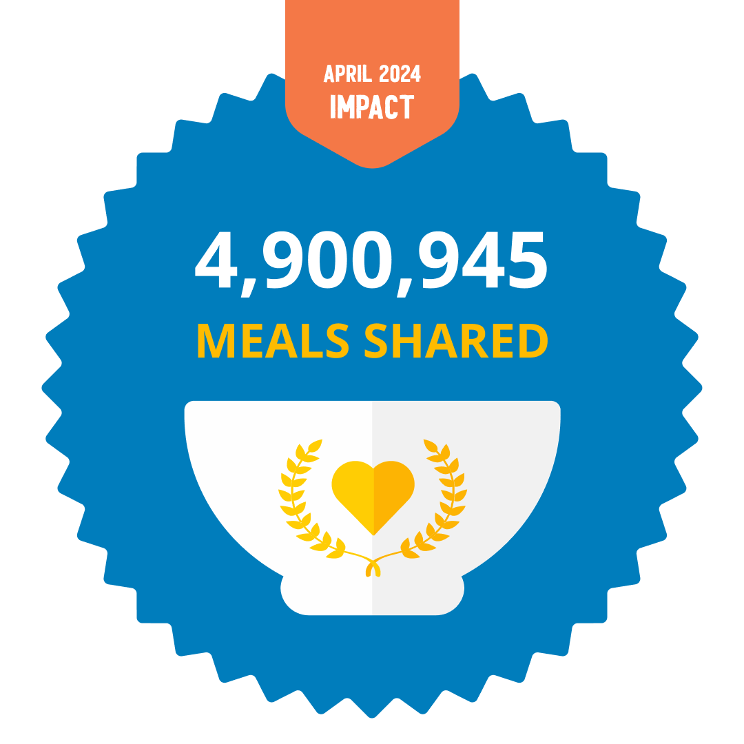 You helped share over 4.9 million meals this April! Thank you to everyone who donated, spread the word and rallied their community to share meals 💛 We couldn’t fight hunger without you!