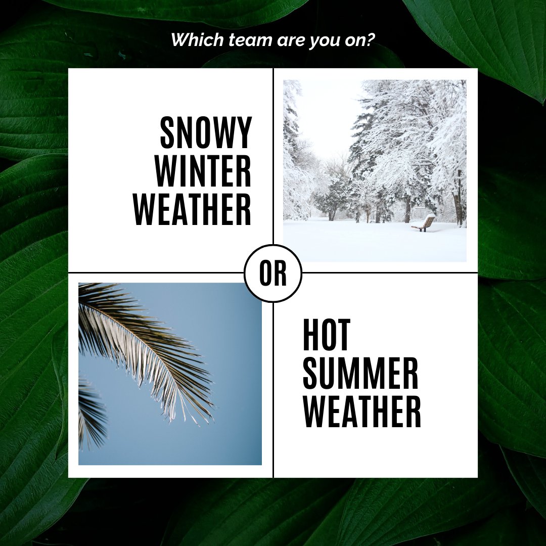 Pick your side! ❄️ Are you all about cozy snowy winters or do you thrive in the heat of summer? Let's see where the votes lie! ☀️ #WinterWonderland #SummerHeat #TeamSnow or #TeamSun?