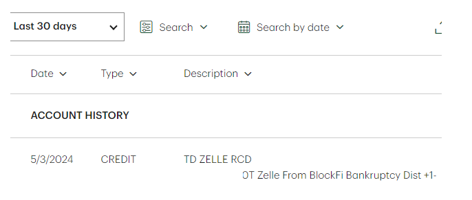 Oh hey BlockFi - they Zelle proceeds Well whatever of the crumbs was left. I like this, no physical check - Who else got caught in this mess and received distributions  #crypto