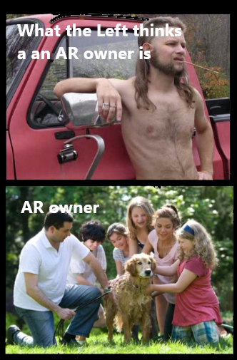 GunNewsOfficial's tweet photo. What the Left thinks an AR owner is.... They are wrong. #2A #selfdefense #defenseweapon https://t.co/ptQhMK9Sqh