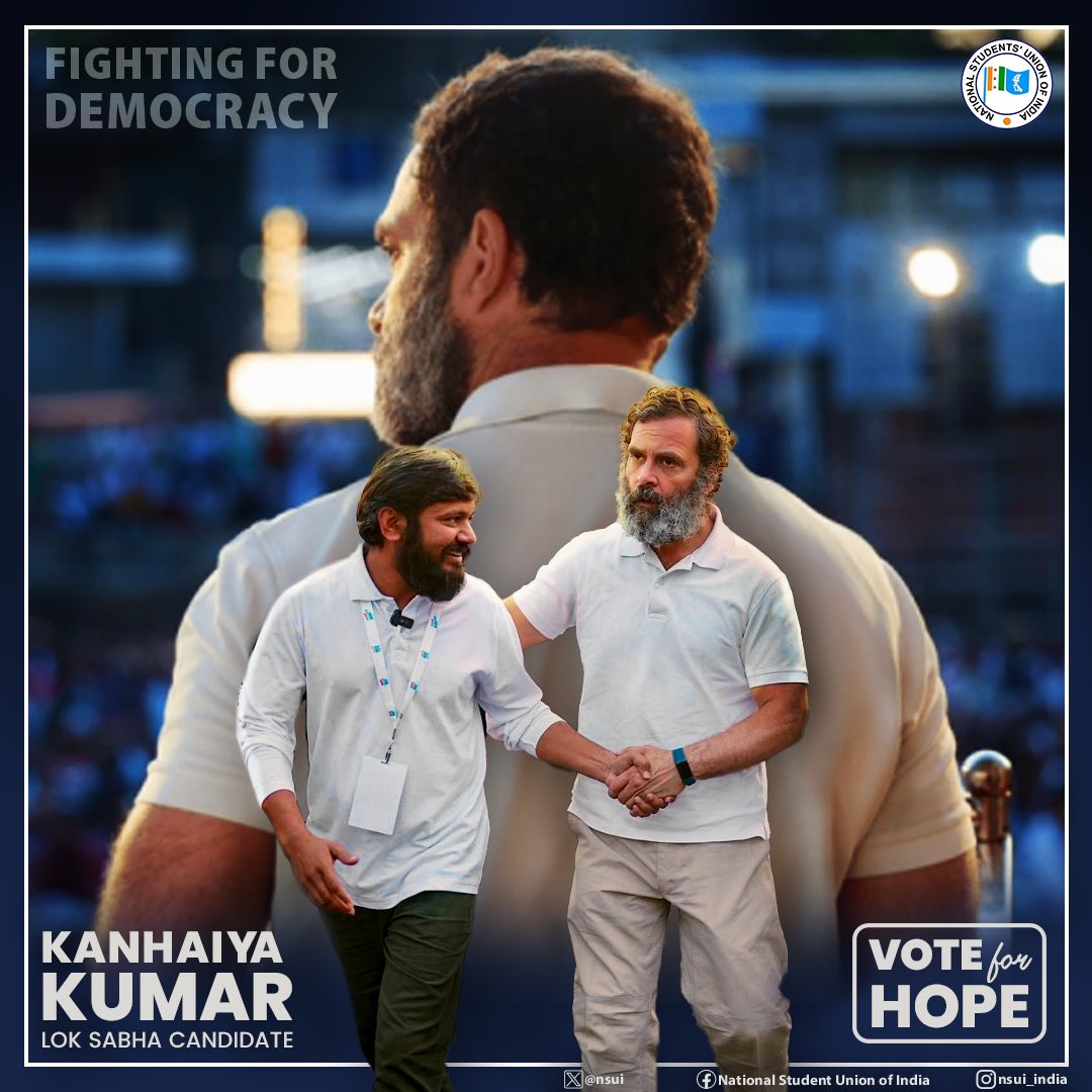 nsui's tweet photo. Fighting For Democracy 

Fighting For Nyay 🔥

#KanhaiyaKumar #LokasabhaElection2024 https://t.co/MYgem01HAC