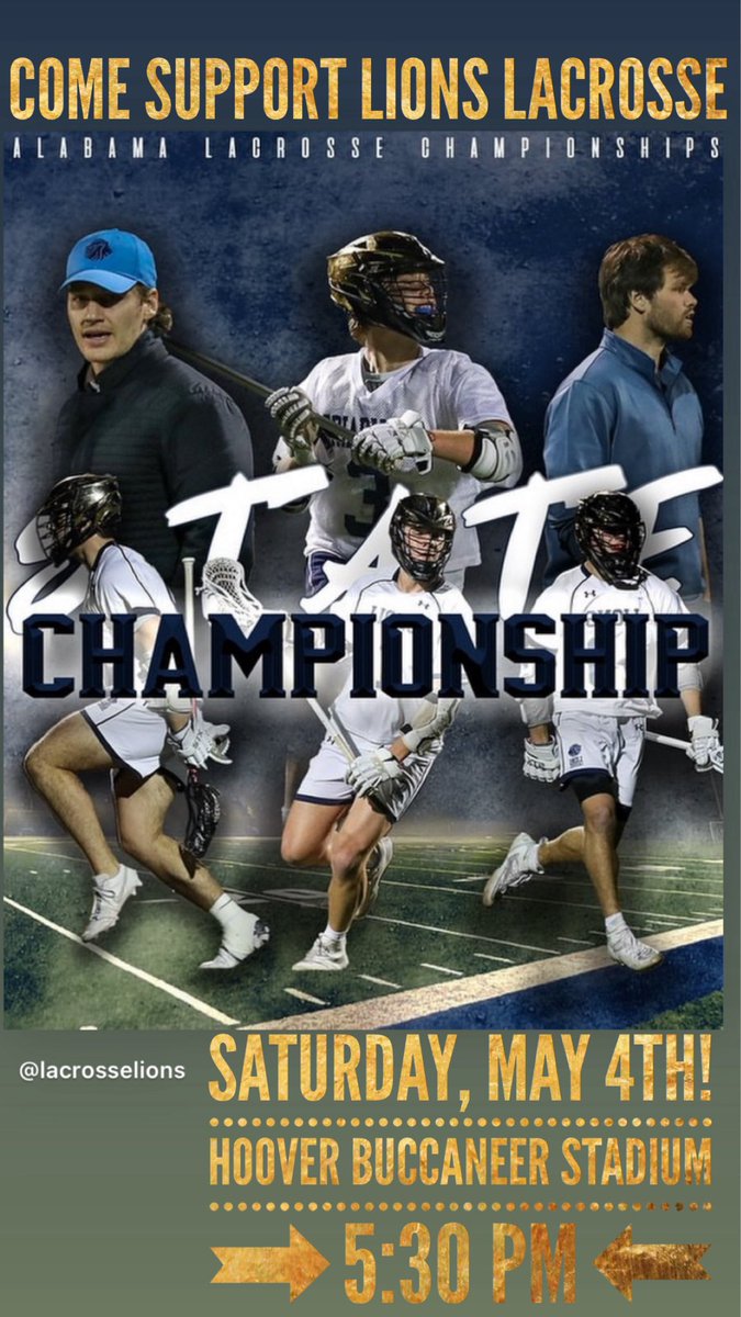 Tonight is the Alabama Lacrosse Championship game! Your Briarwood Lions take on <a href="/vhlacrosse/">Vestavia Hills Lacrosse</a>.  
📍Hoover High School Stadium
⏰5:30 pm
💵$10 entry fee
📺 youtube.com/live/LvHqwOJ5j…
<a href="/BhamLax/">GBYLA</a> <a href="/BCS_Lions/">Briarwood Athletics</a> <a href="/Dixie_Lax_Talk/">Dixie Lax Talk</a>