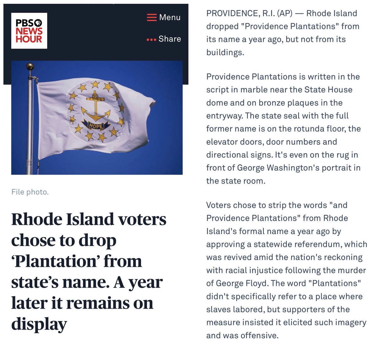 On May 4th, 1776, Rhode Island became the first colony to renounce allegiance to King George.

In 2020, Rhode Island became the first state to pledge allegiance to Saint George. Rhode Island dropped “Providence Plantations” from its official name to honor George Floyd.