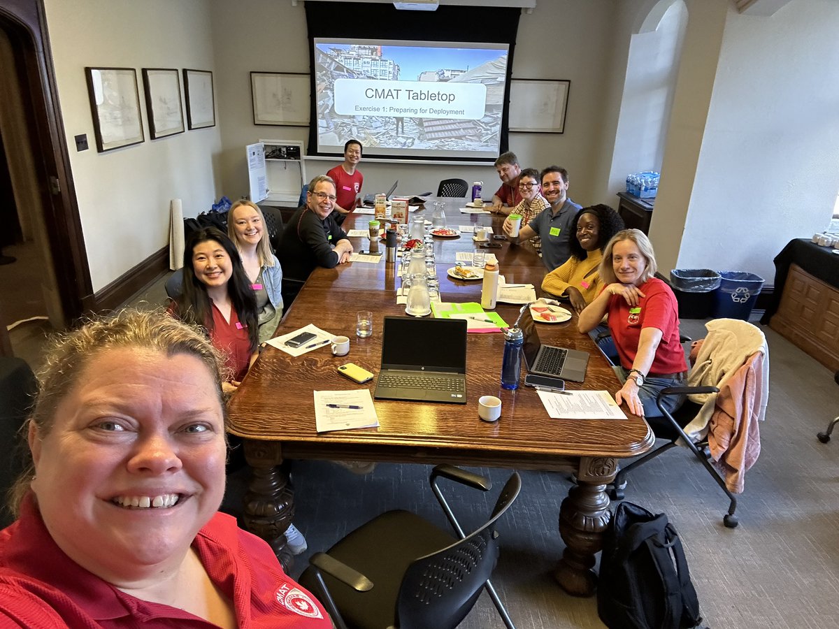 CMATers are ready to deploy to the (fictitious) Republic of Montyland! Tabletop training has begun!! #disastertraining #emteams #EMTAmericas #montyland @PAHOemergencies