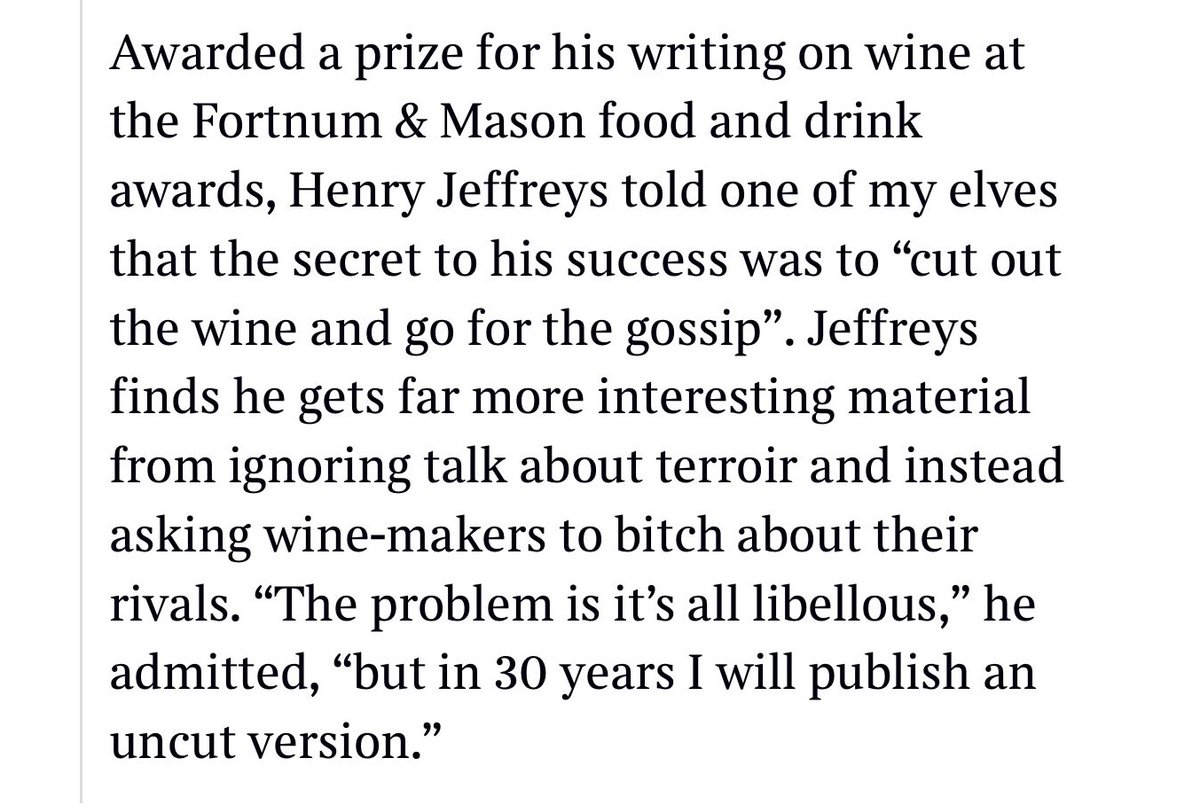 From today's Times Diary, I should clarify that I didn't have to ask the winemakers to bitch about each other.