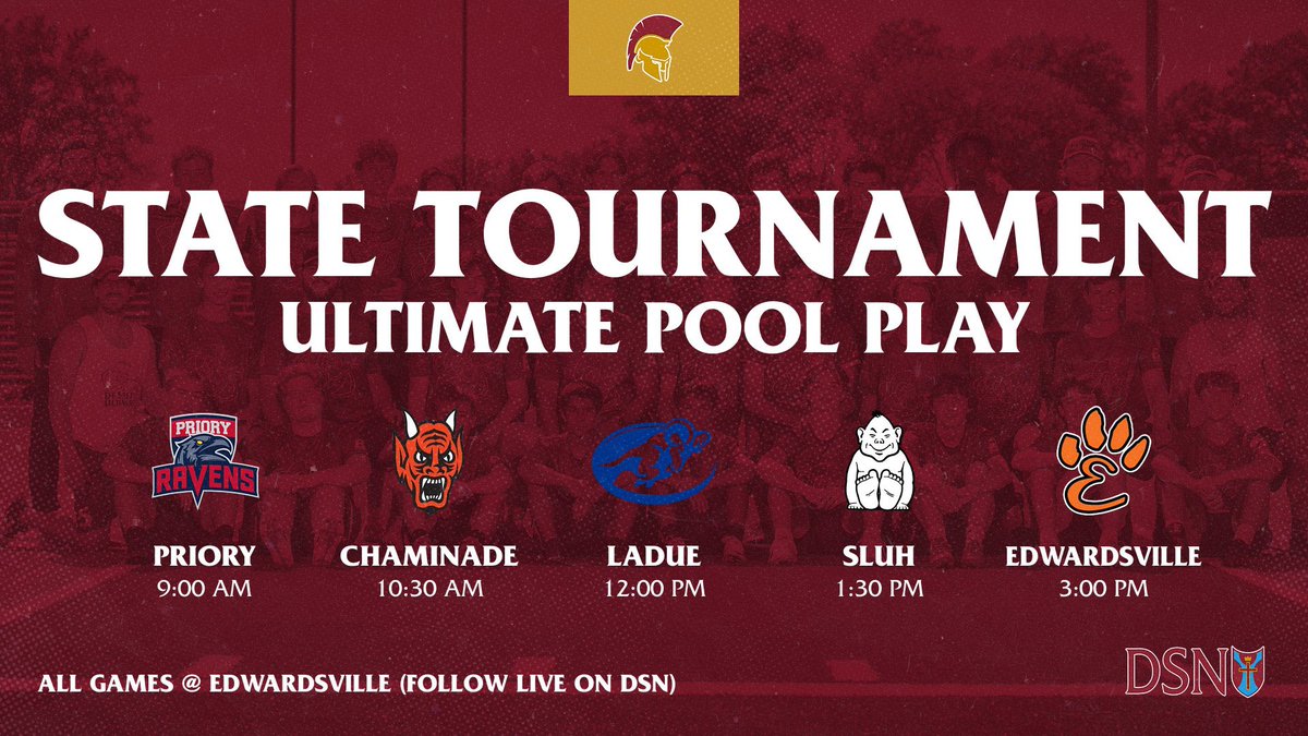 It’s #State weekend for our @DeSmetUltimate #Spartans as they compete at Edwardsville today in pool play action #LetsGo #RaiseTheBar @DeSmet_ADBarker @STLhssports Follow live updates at desmet.org/dsn