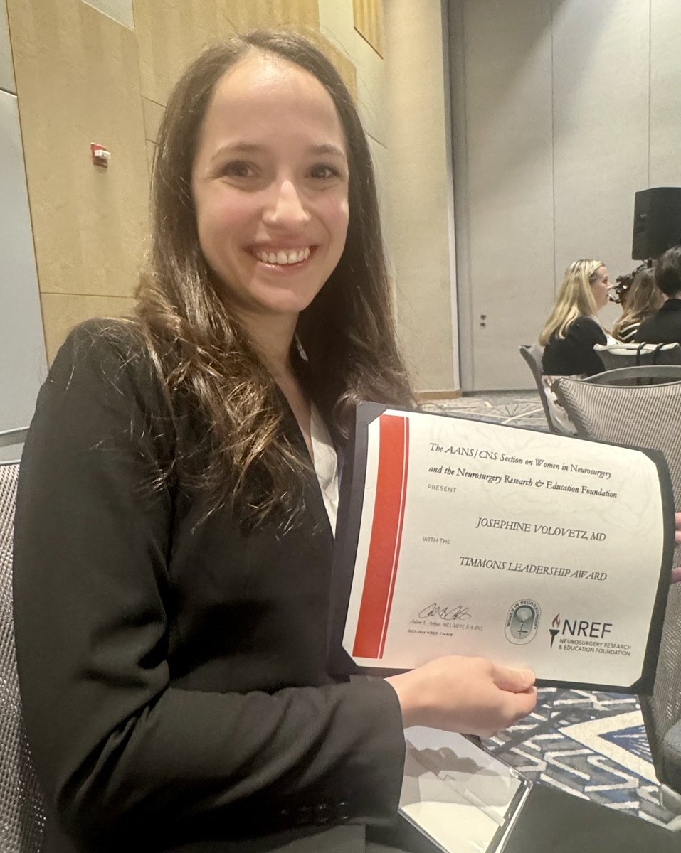 Dr. Josie Vololvetz @JosieVolovetz was awarded the Shelly Timmons #Leadership Award at the @WINSneurosurge1 breakfast. We agree she’s a future leader in #neurosurgery! @sdtimmons @AANSNeuro #AANS2024 @CleClinicMD @CleClinicLCM
