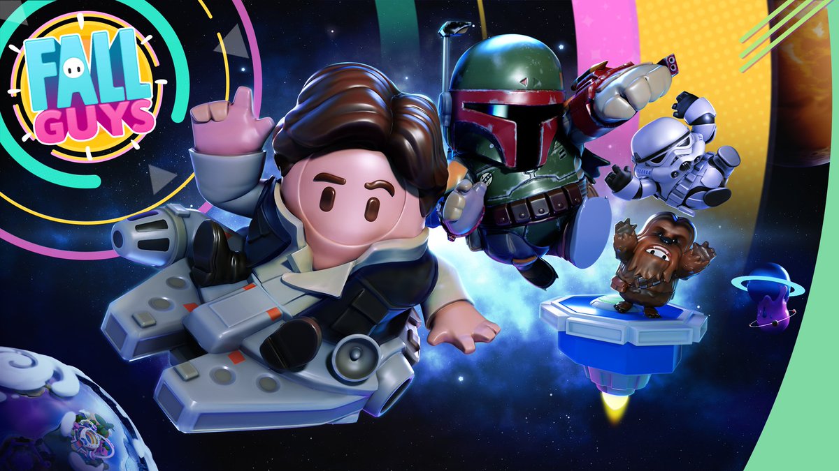 Star Wars et Fall Guys fêtent la journée Star Wars le 4 mai avec une série d'objets cosmétiques provenant d'une galaxie très, très lointaine. Chewbacca, Han Solo, Boba Fett et le Stormtrooper arrivent dans la boutique Fall Guys du 7 au 20 mai sur #NintendoSwitch!