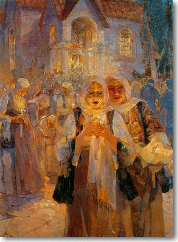 'Anastasis' - 'Easter Vigil' ca 1932
by Umvertos Argyros (1884 - 1963)

#GreekEaster #OrthodoxEaster #GreekArt #painting