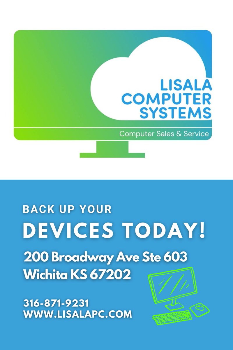 TBofWichita's tweet image. Protect your business&apos;s valuable data by backing up your computers, servers, tablets, and phones with Lisala Computer Systems. Safeguard your files from ransomware, thieves, and hardware failures. #CloudBackupServices #DataProtection #BusinessSecurity #TradebankMember