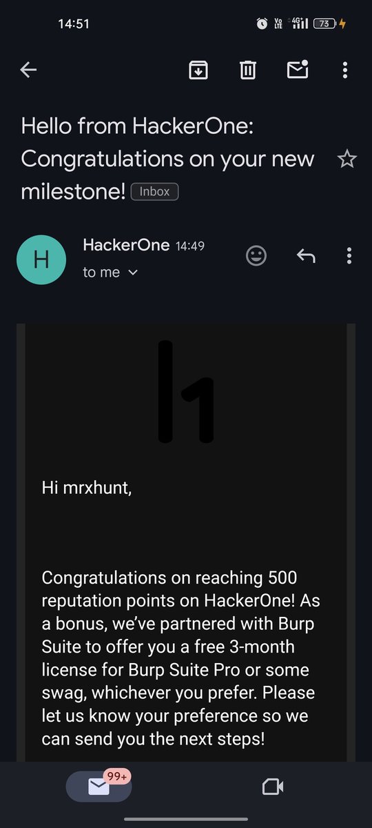 Reached 500 Reputation on @Hacker0x01 🥳🤩
#BugBounty