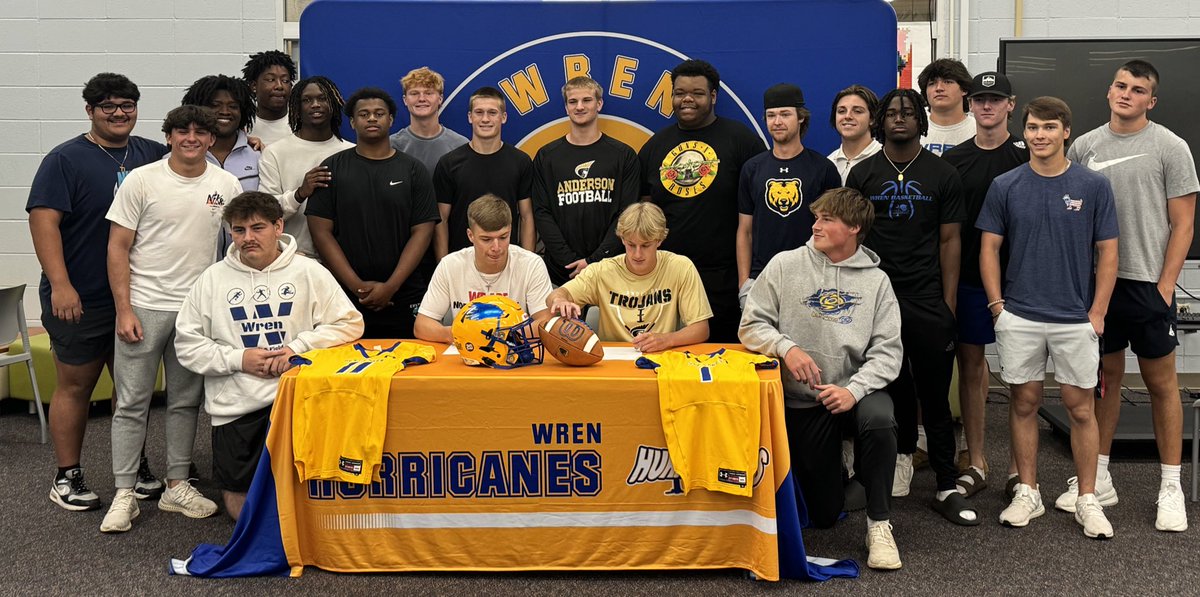 🌴🌀🏈It’s been a pleasure coaching these two… Best of luck to both of these leaders <a href="/AlexMcCrary8/">Alex McCrary</a> &amp; <a href="/SethHickerson2/">Seth Hickerson</a> as they move onto the next level.  The amount of support from teammates in these photos speaks volumes‼️<a href="/OfficialWrenFB/">Wren Hurricane Football</a> <a href="/Canes_Strong/">Wren Hurricanes Strength & Performance</a> <a href="/AUTrojansFB/">Anderson Trojans Football</a> <a href="/NGUFootball1/">North Greenville Football</a>