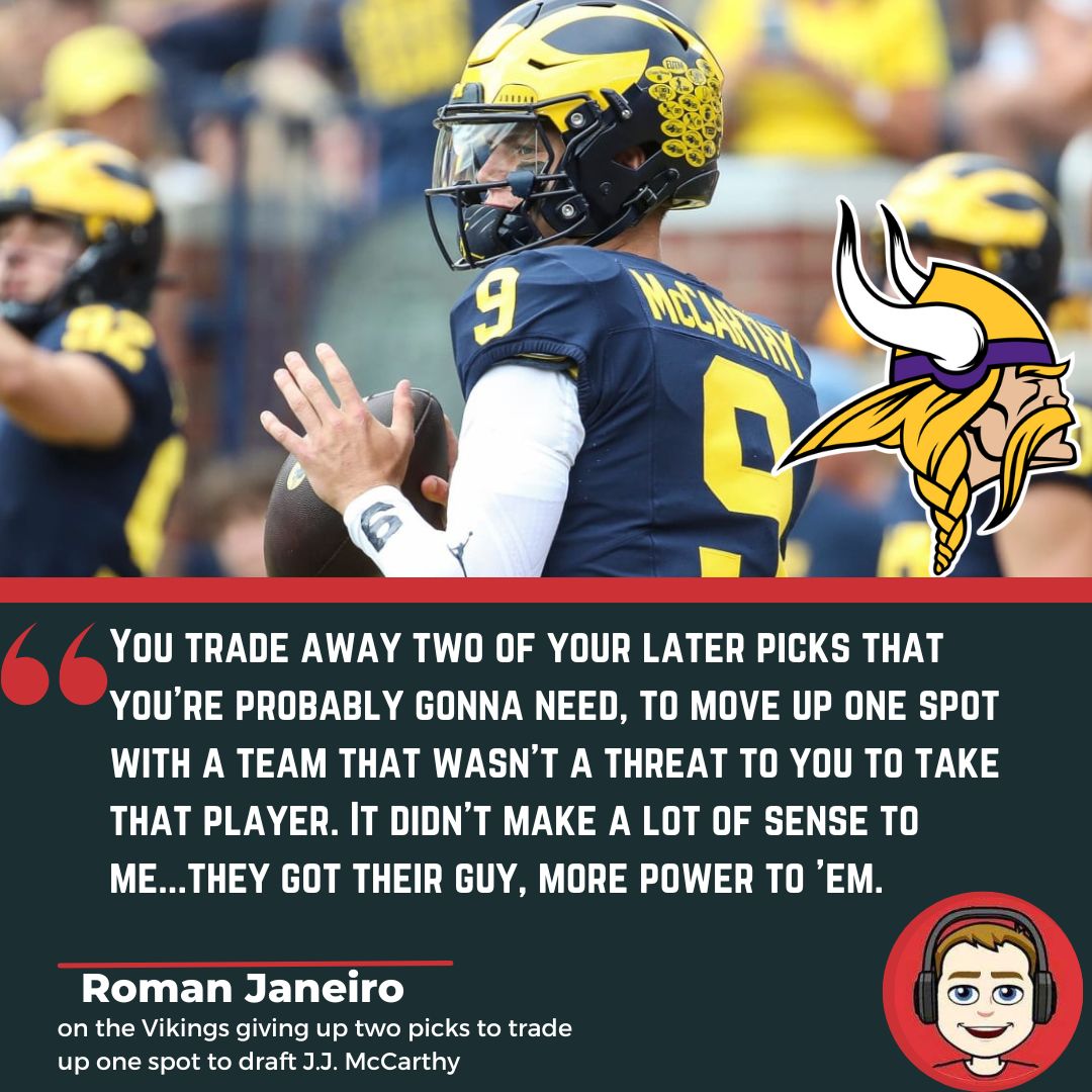 𝗧𝗿𝘂𝗲 𝗡𝗼𝗿𝘀𝗲

Some say the Vikings got the same value, some say it was to put pressure on Denver to take Bo Nix, but the Vikings could've given up nothing and Denver still could've taken Nix at 12. Doesn't make sense.

#NFL #MinnesotaVikings #JJMcCarthy