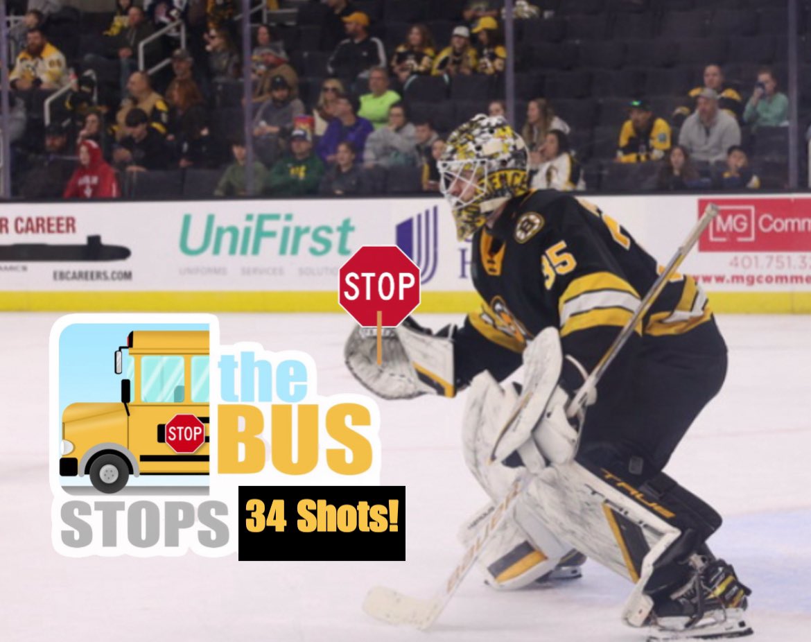 About last night…@brandonbussi33 had a stellar 34 save shutout last night leading the @AHLBruins to a 6-0 win! No one allowed at this bus stop! No going around! 🚌🛑