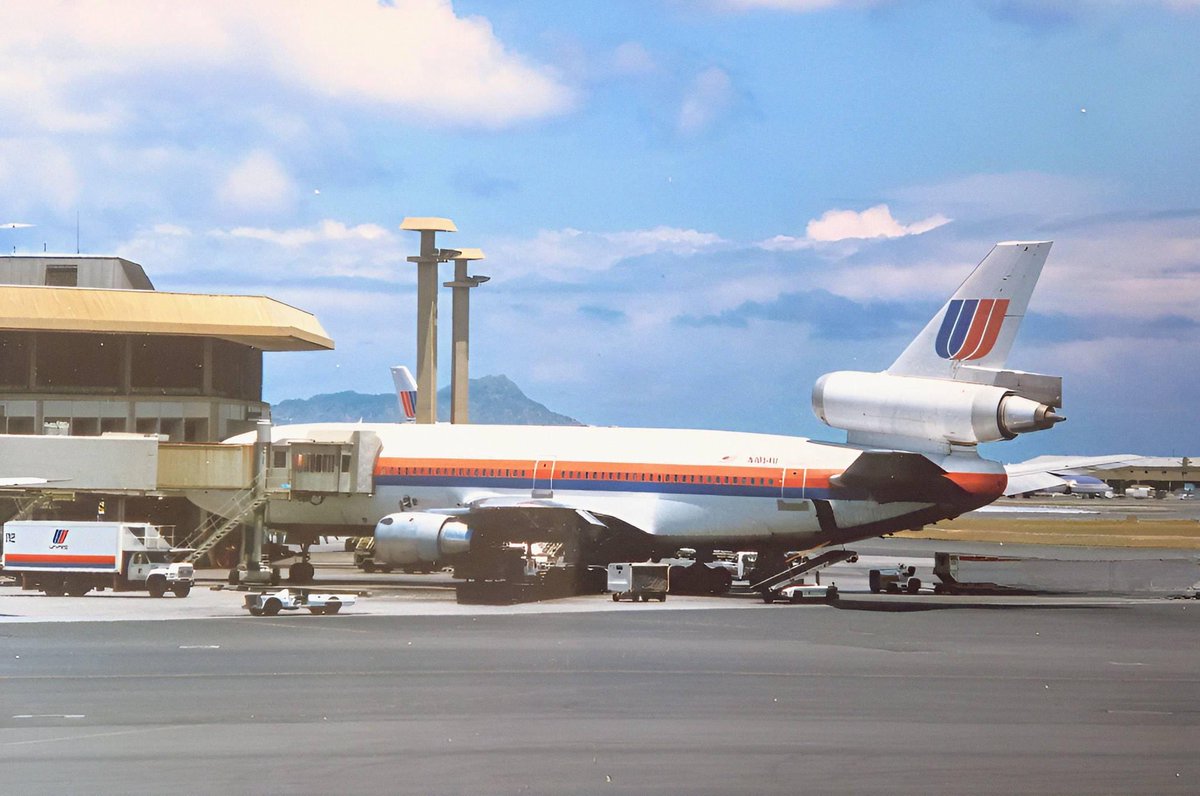 United Air Lines 
Douglas DC-10-30 N1854U
HNL/PHNL Honolulu International Airport
May 1988
Photo credit Paul Hussey
 #AvGeek #Aviation #Airline #AvGeeks #Douglas #DC10 #UAL #UnitedAirlines #HNL #Honolulu #Hawaii #SaveTheTulip @united @FlyinSPS