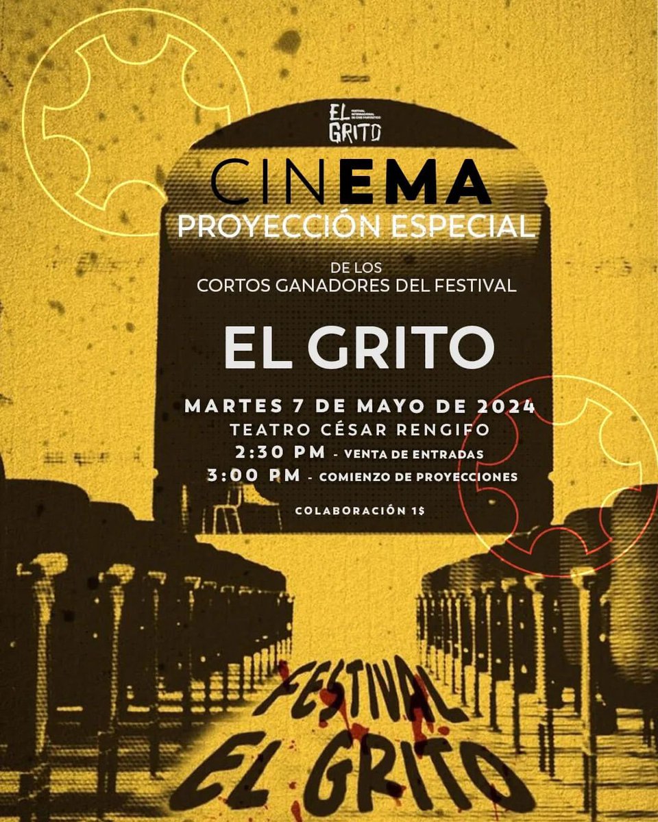 El Festival EL GRITO llega a Mérida 🛸👽⚠️

En alianza con <a href="/ULA_EMA/">EMA-ULA</a> proyectaremos cortometrajes ganadores del Festival en el Teatro César Rengifo este próximo martes 7 de mayo a las 2:30 pm

Los esperamos para disfrutar lo mejor del cine de terror, ciencia ficción y fantasía 🧛‍♀️🩸