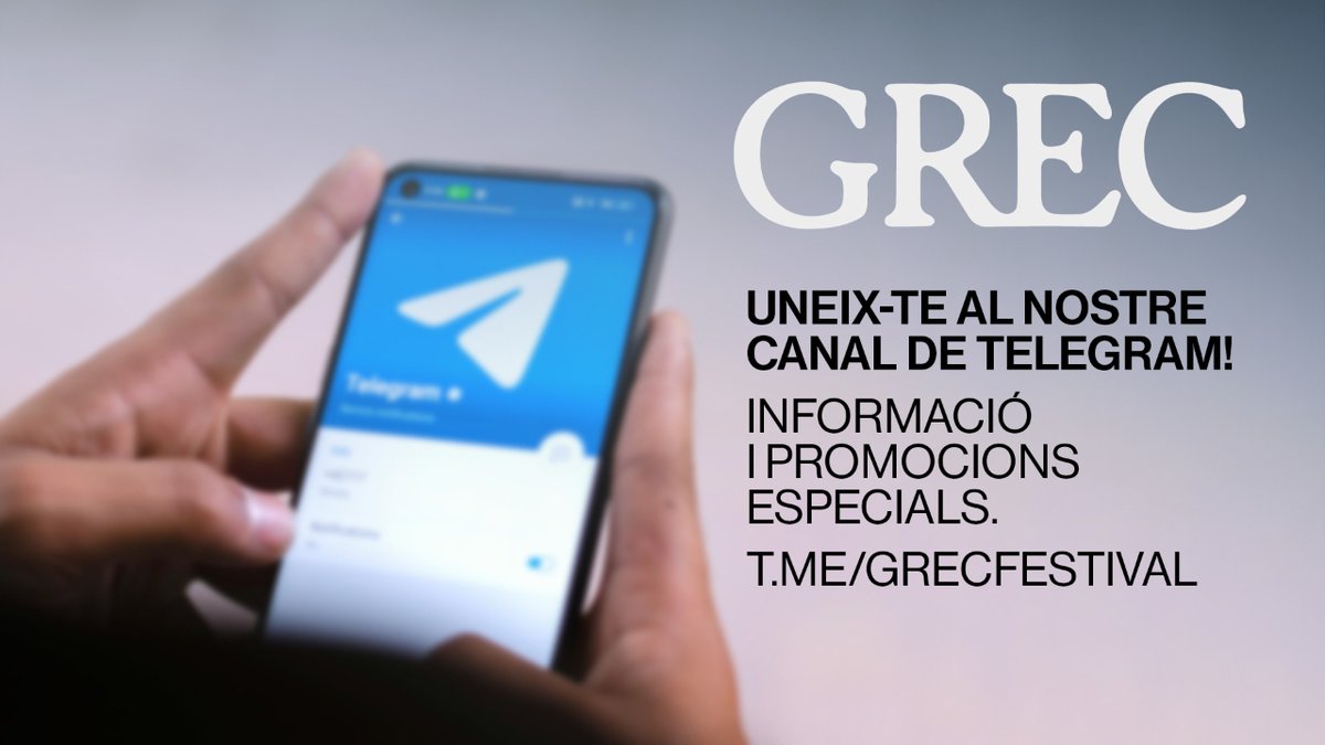 🔥 Seguiu totes les novetats del #GrecFestival 2024 a Telegram.

🤩 Estareu al dia de la programació, descobrireu les perles imperdibles i tindreu la possibilitat de gaudir de promocions especials. 

🙌 Us hi esperem!

📲Uniu-vos-hi clicant aquí: t.me/GrecFestival