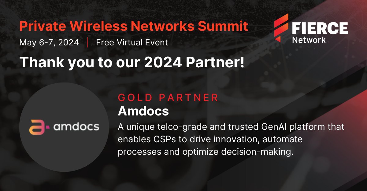 Shining the spotlight on our esteemed Gold Sponsor for the Private Wireless Networks Summit, @Amdocs! Grateful for their invaluable support as we shape the future of wireless connectivity together. #Amdocs #PrivateWirelessNetworksSummit Register now: bit.ly/3xanlrY