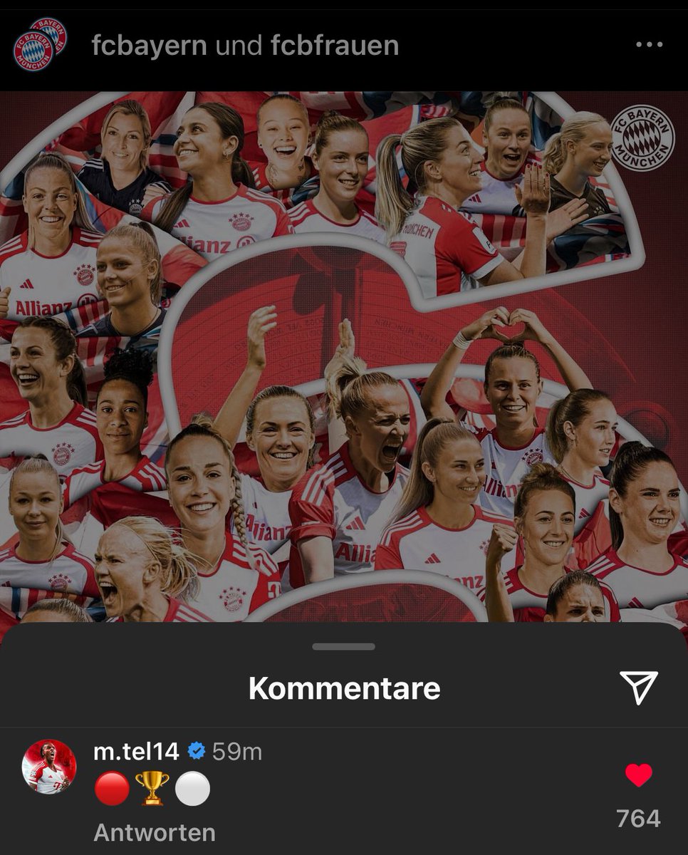 Mathys Tel congratulates the FC Bayern women's team on winning the Bundesliga championship.🏆❤️🤍