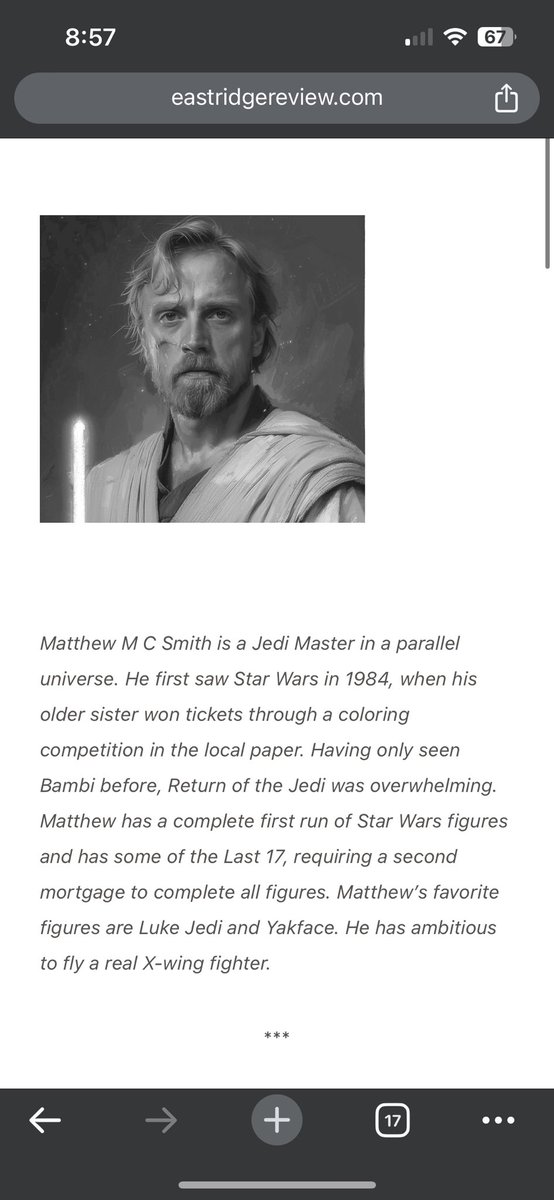 MAY THE FOURTH BE WITH YOU. 🌌 For May’s feature and #StarWarsDay, we have a few peices from Jedi Master, @MatthewMCSmith. Star Wars fans and #writing fans are sure to love this intergalactic focus for May 4th. Check it out for yourself here 👉 eastridgereview.com/matthew-m-c-sm… #StarWars