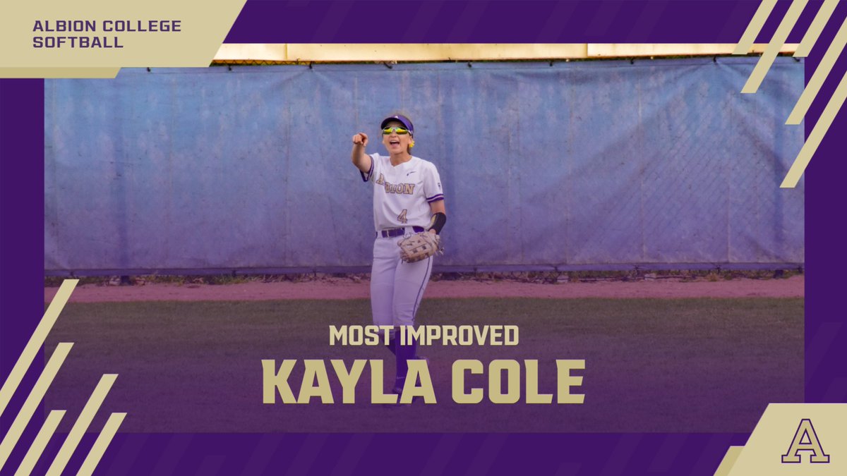 The 2024 pick for Most Improved Player is Kayla Cole! The freshman outfielder worked hard this season and embraced her role phenomenally, earning her the team's recognition as most improved!