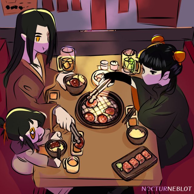 Mai and Zuko take Izumi out for a casual dinner. #MaikoWeek2024 Day 4: Parents by bluespiritshonour