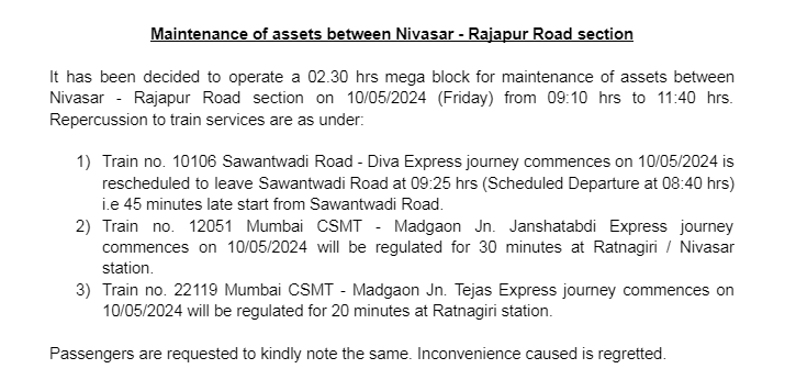 Maintenance of assets between Nivasar - Rajapur Road section. @RailMinIndia @Central_Railway