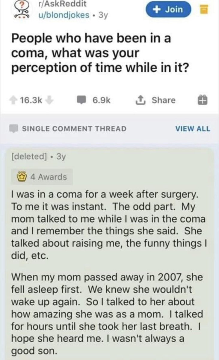 Dude shares his perspective while in a coma