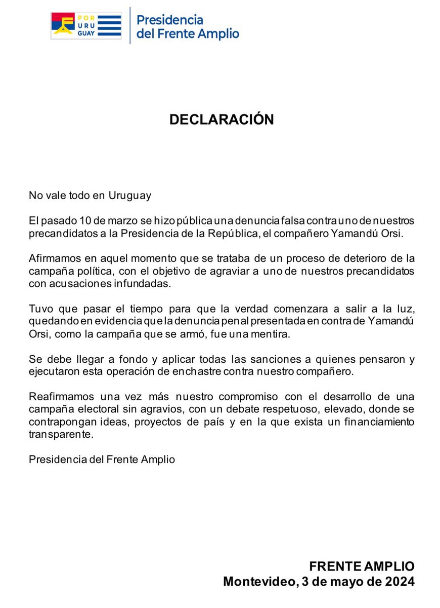 NO VALE TODO EN URUGUAY. 📄Ver declaración 🔗 frenteamplio.uy/declaracion-so…