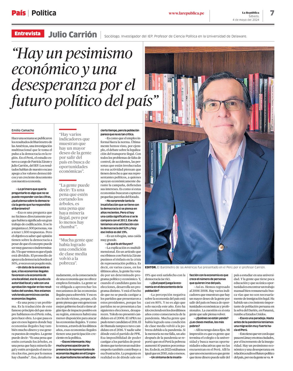 Had a conversation with @larepublica_pe today about what the most recent round of the @LAPOP_Lab poll is telling us about #Peru and its politics