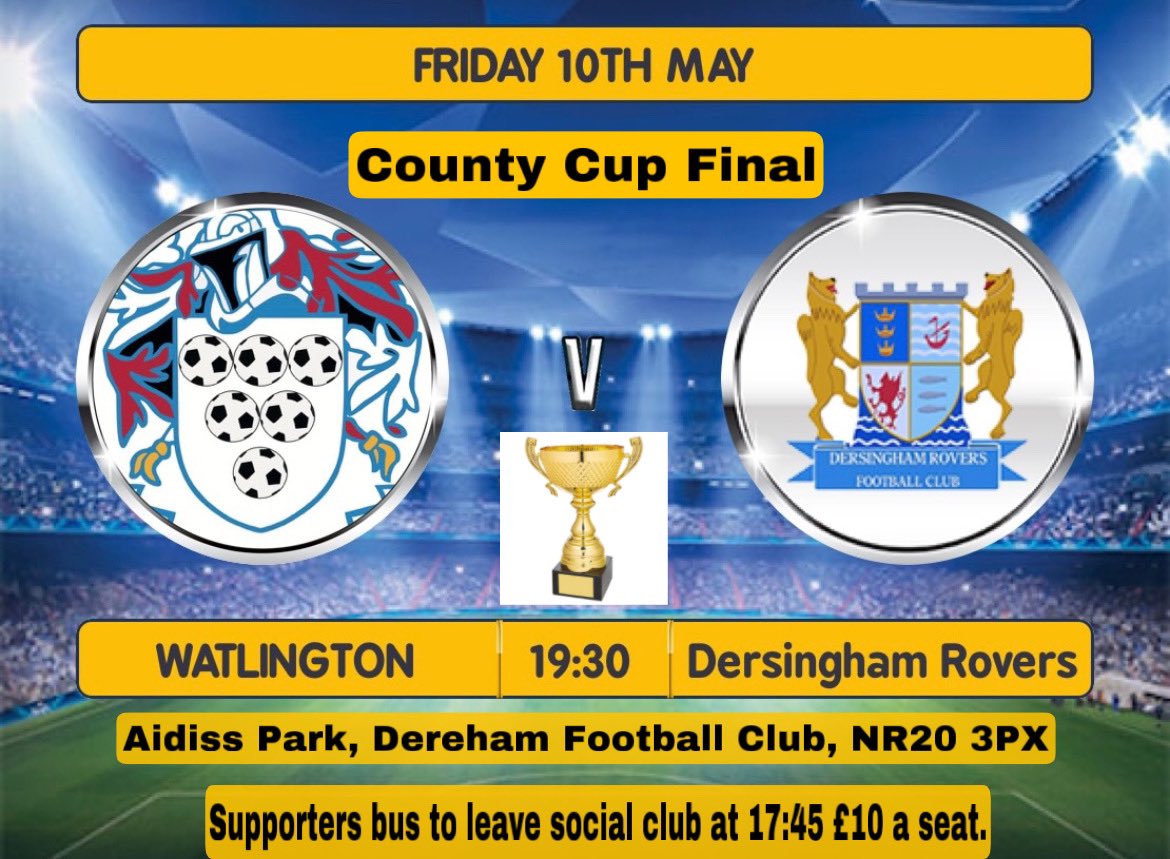 Next up we have THE BIG ONE !!! County cup final!!! as we look to bring home the county cup for the first time in club history!!!! We have a supporters bus leaving the social for the game if you would be interested in a seat on the bus please get in contact with us.