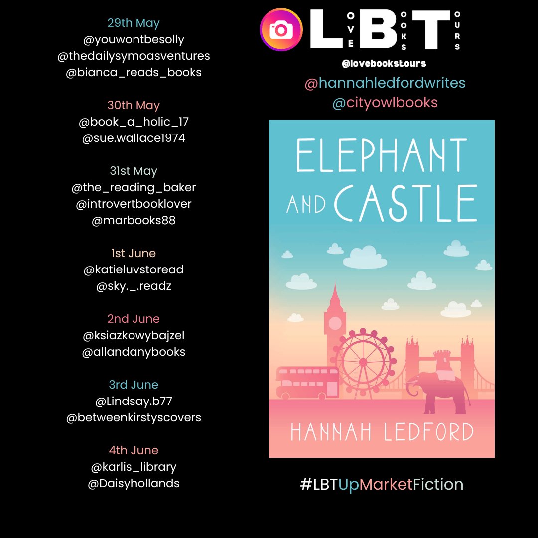 This MAY follow the #virtualbooktour for Elephant and Castle by Hannah Ledford Worldwide Tour - 29th May - 4th June Genre: Up Market | Contemporary | Romance Pages: 349 Publisher: @CityOwlPress Follow the tour over on our Instagram and TikTok. instagram.com/lovebookstours