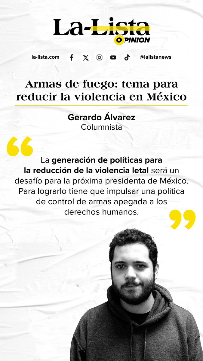 #Opinión | Control de armas de fuego: tema central para reducir la violencia en México y el mundo.

✍️ Por Gerardo Álvarez/ @MUCDOficial en #LaListaNews 
la-lista.com/opinion/2024/0…