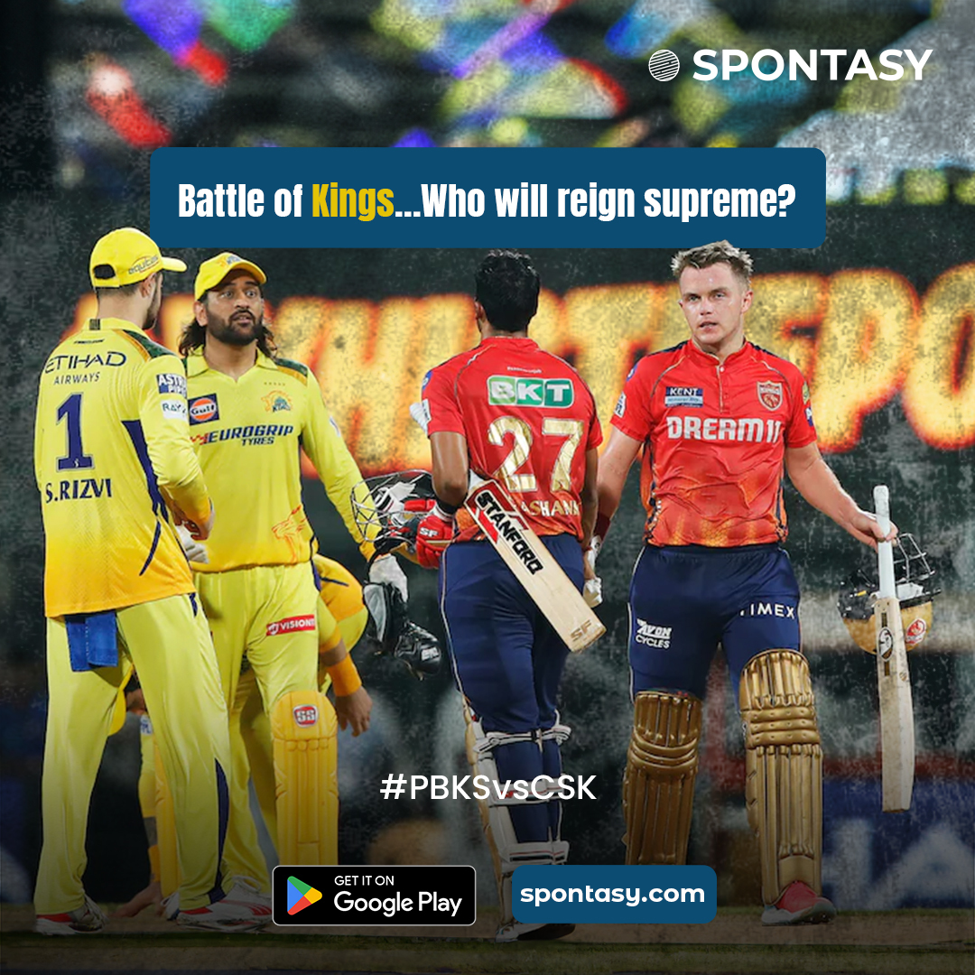 Big match alert! Punjab Kings clash with Chennai Super Kings in a crucial showdown! 🏏 Who will emerge victorious in this battle of the kings? Dive into fantasy cricket action with Spontasy and create your winning team now! 💥 #PBKSvsCSK #Spontasy #FantasyCricket