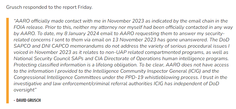 Although originally declining to comment to @NewsNation about the documents I received through #FOIA, 'UFO Whistleblower' David Grusch submitted a statement to them after the story was published on Friday. Here is what he said: