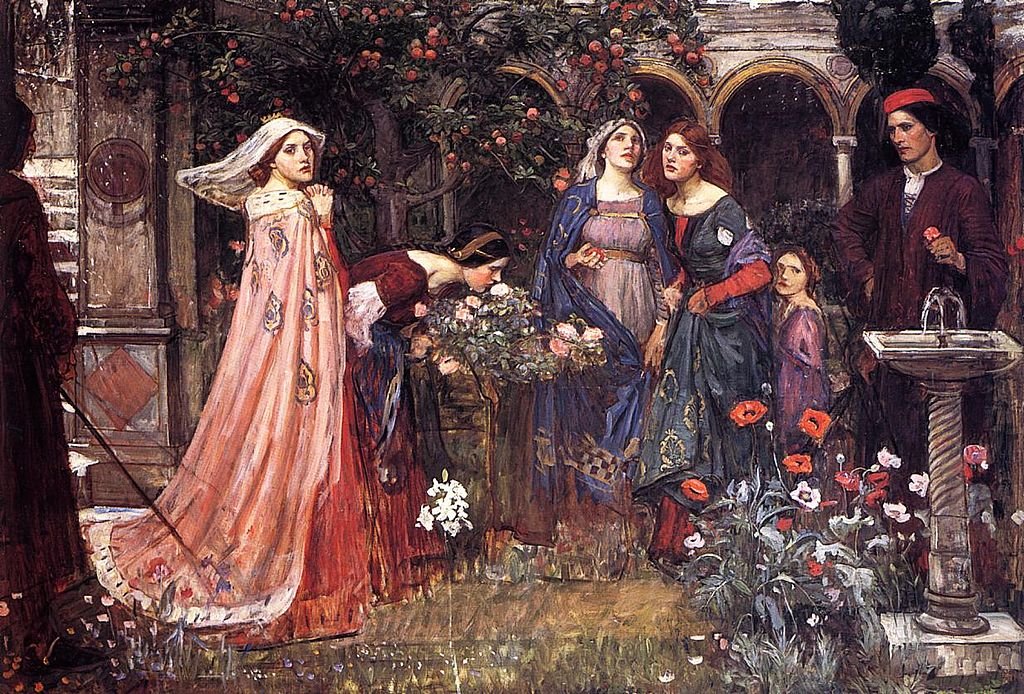 14. The Enchanted Garden (1916) - Two women are depicted in a magical garden, which is lush and filled with an array of flowers, suggesting a realm of enchantment and otherworldliness. This late work of Waterhouse explores themes of beauty and mysticism, imbued with a sense of…