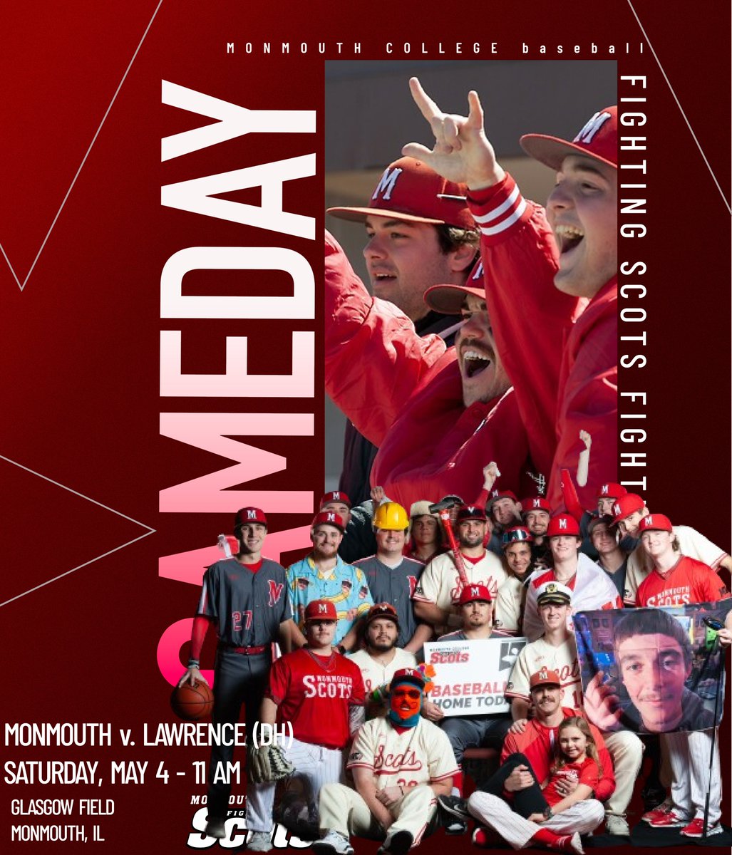 Time change for today's @MCScotsBaseball DH as Monmouth hosts Lawrence at 11 am in the final regular season weekend. #RollScots 📍Monmouth 🏟️ Glasgow Field 🆚 Lawrence ⏰ 11am DH 📺monmouthscots.com/showcase?Live=… 📊 monmouthscots.com/sidearmstats/b… 🗞️ @MonmouthGameday