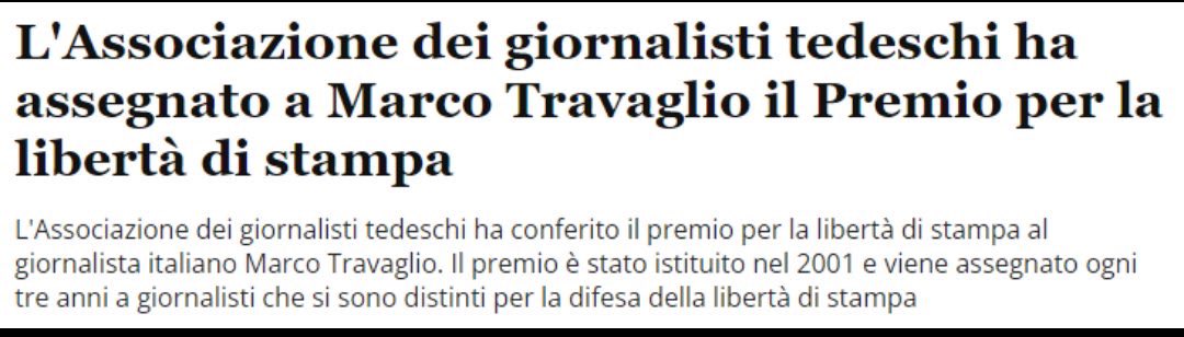 Premio difesa della libertà di stampa assegnato a @marcotravaglio 
E:
#Sallusti #Sechi (Fichi Sechi) #Molinari (Sambuca) #Polito (El Drito) #Severgnini #Cappellini #Senaldi #Mieli #Chirico #Cerasa (Ragioniere) #Bocchino #Porro #Vespa (Lecchino)
#premiolibertadistampa 

M U T I