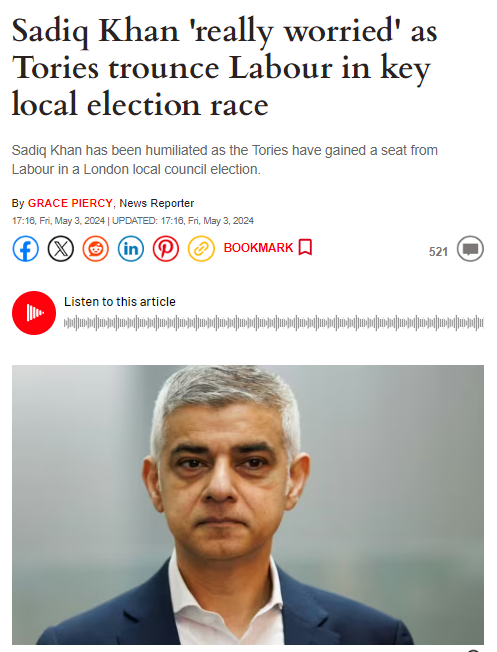 So a 5.5% swing from Labour to the Tories in a Wandsworth Council election and Khan under pressure. Yet in the Mayoral elections Khan INCREASES his vote from 2021 of 76,403 to 84,725 on a lower turnout! Looks like totally legitimate voting habits...