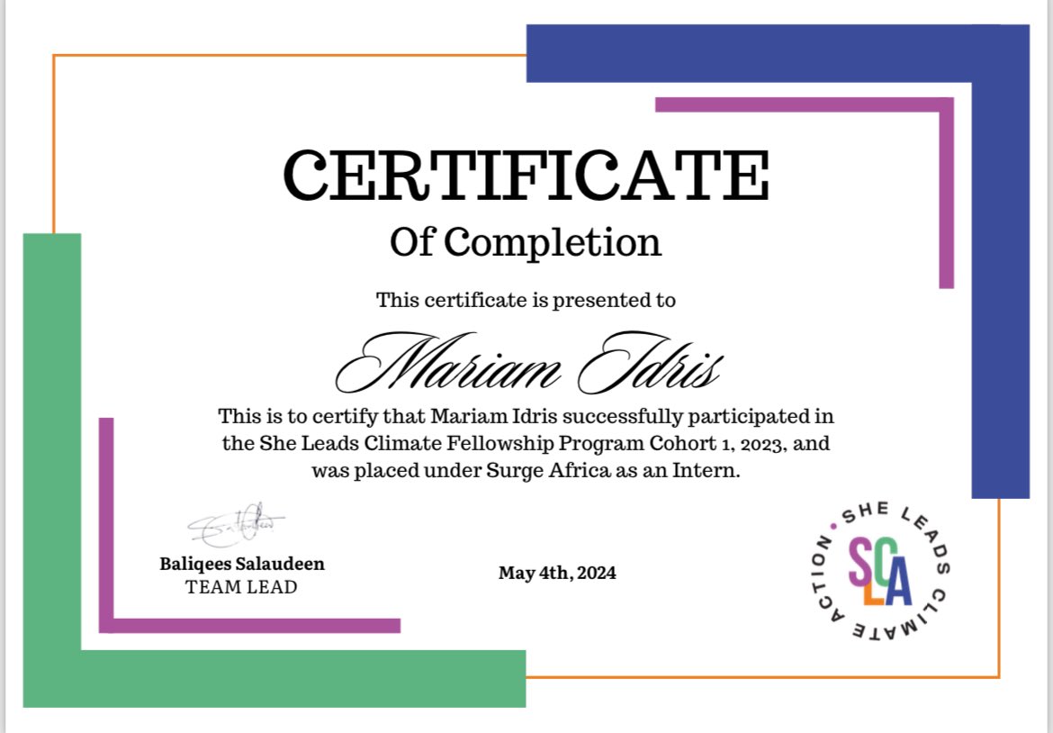 Yay 🎊🎊🎊
It’s a Wrap on @sheleadsclimate fellowship,I had an incredible learning experience alongside @JulietNwobodo1 paired to work with @SurgeAfricaOrg indeed, this honed my ability to lead effectively & inspire others to take Action for a sustainable env.

#SLCAFellows2023