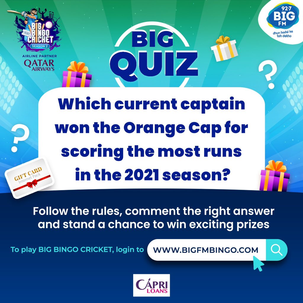 Win BIG with the BIG Quiz 🥳 Comment your answer and stand a chance to win exciting prizes 😍 Register and login on bigfmbingo.com to start playing NOW 🏏 #BIGFM #DhunBadalKeTohDekho #BIGBingoCricket #IrfanPathan #Cricket #Sports #Contest