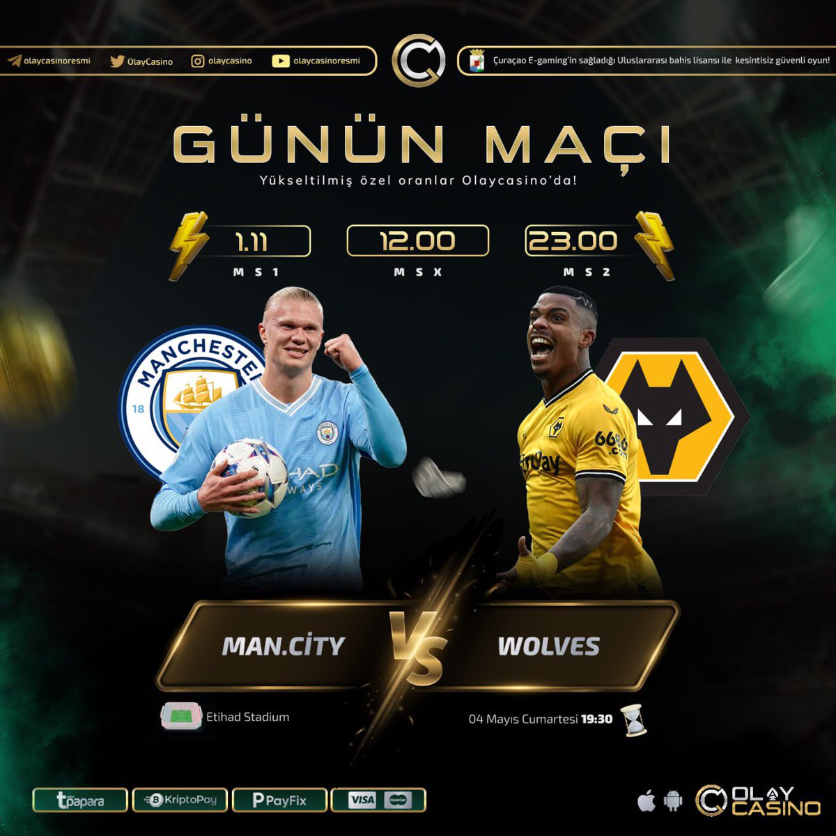 🔝Yükseltilmiş Özel Oranlar Olay Casino'da!

🔥En yüksek oranlarla günün futbol maçı ile kazanmanın tadına varın!

🇬🇧MAN. CITY - WOLVES🇬🇧

🔮Çeşitli bahis seçenekleri ve en yüksek oranları kaçırmayın!

olay.ws/l/sosyal