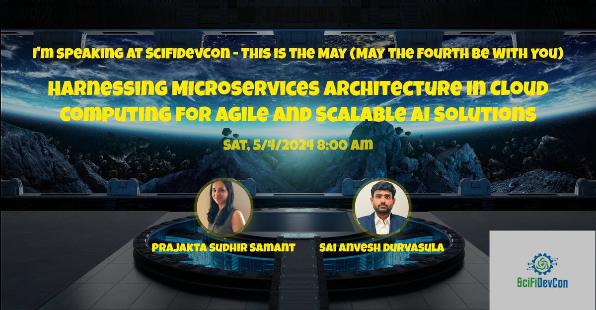 Today, on the second talk we have 'Harnessing Microservices Architecture in Cloud Computing for Agile and Scalable Solutions' by Prajakta and Anvesh! scifidevcon.com/courses/2024-s… #SciFiDevCon