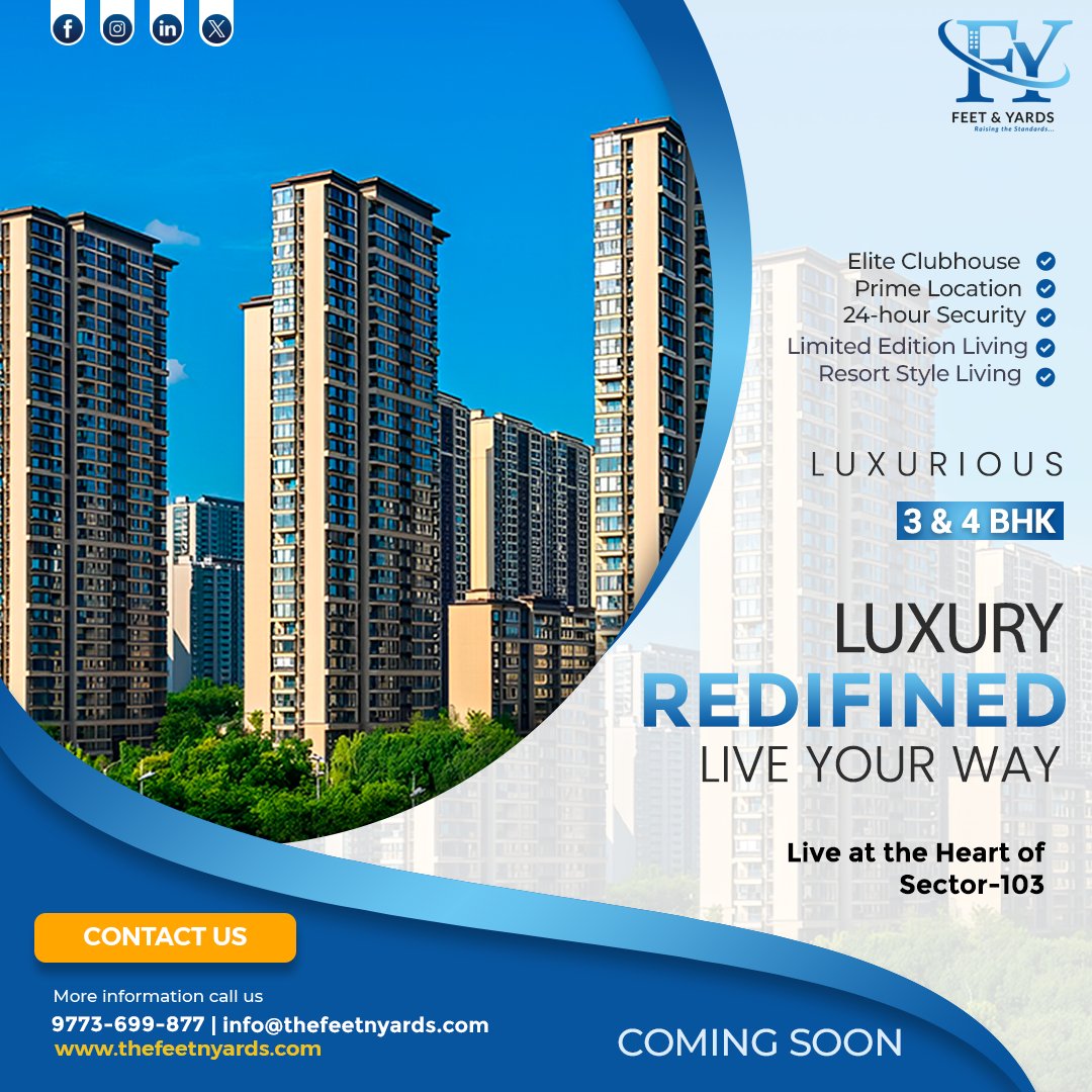 Level up to resort living at Sector 103  Limited edition luxury - don't miss out! 
For best deals & offers reach out to us!

📲9773699877
🌐 thefeetnyards.com

#Sector103 #LuxuryLiving #ResortLife #GurugramRealEstate #EscapeTheOrdinary #DwarkaExpressway  #thefeetyards