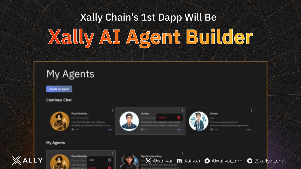 🚀 Exciting Reveal: Xally Chain's First DApp - AI Agent Builder! 🌐

We are thrilled to announce the first DApp to be launched on Xally Chain: the AI Agent Builder! This groundbreaking application will empower users to design, build, and deploy their own AI agents directly on our…