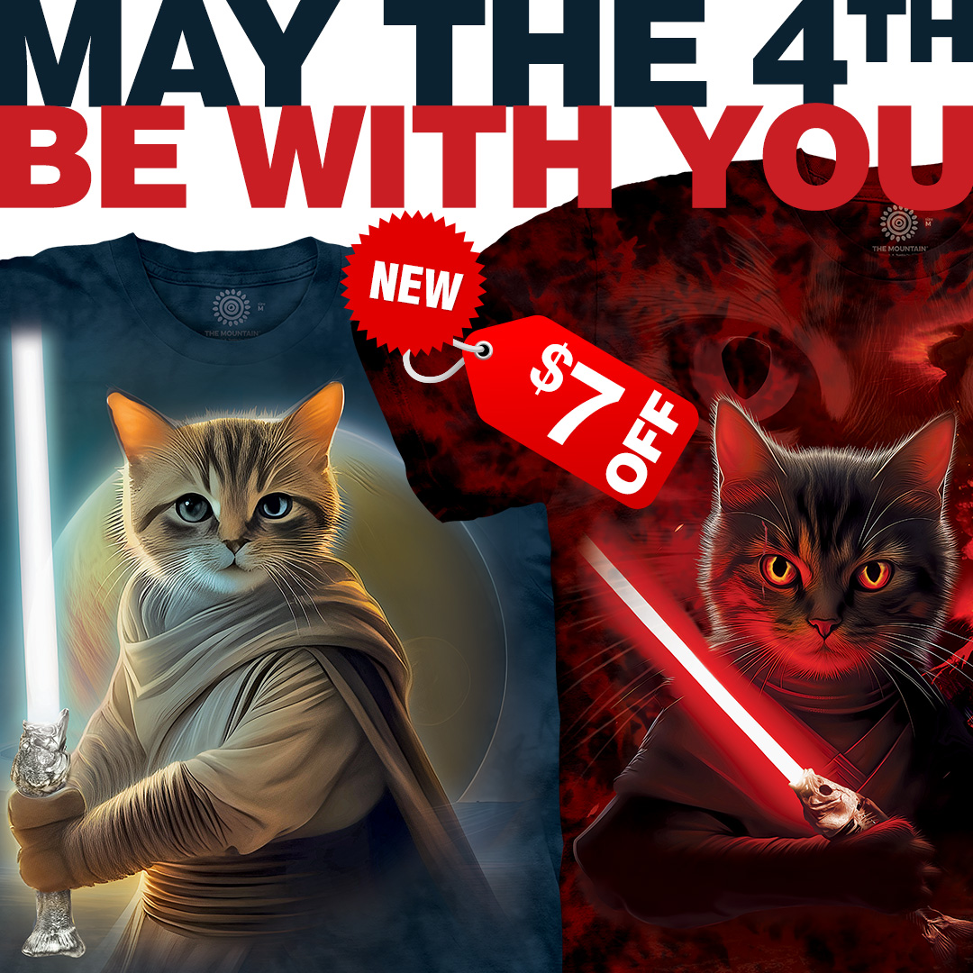 May the 4th Be With You (New Designs) themountain.com/weekly-special… NEW Duke Catwalker & Lord Anakitten Tie-Dye Tee S-3X #themountain #mountaintees #mountainartwear #maythe4th #startwarsday #startwars #jedi #sith #lukeskywalker #anakin #cats #kitten #cutetees