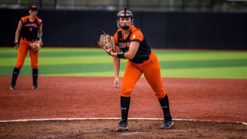 Task: Sweep defending champs @Delaware_SB on the road to win @CAASports title. ✅ 🧹@isabellajay17 with a legendary P performance. 2 complete game Ws (1 run allowed) THEN starts game 3, goes 3 2/3 scoreless innings and re-enters for save at the end! #WeLove our alums!…